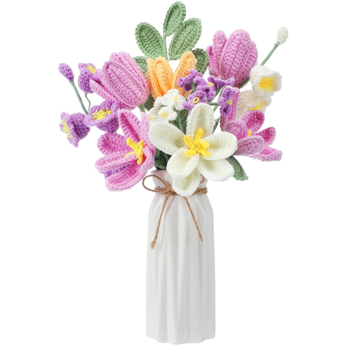 11 Pcs Crochet Flower Bouquet Handmade Knitted Tulip Bouquet Artificial Flowers Fake Tulips For Mothers Day Teacher Appreciation Nurse Gift (Purple)