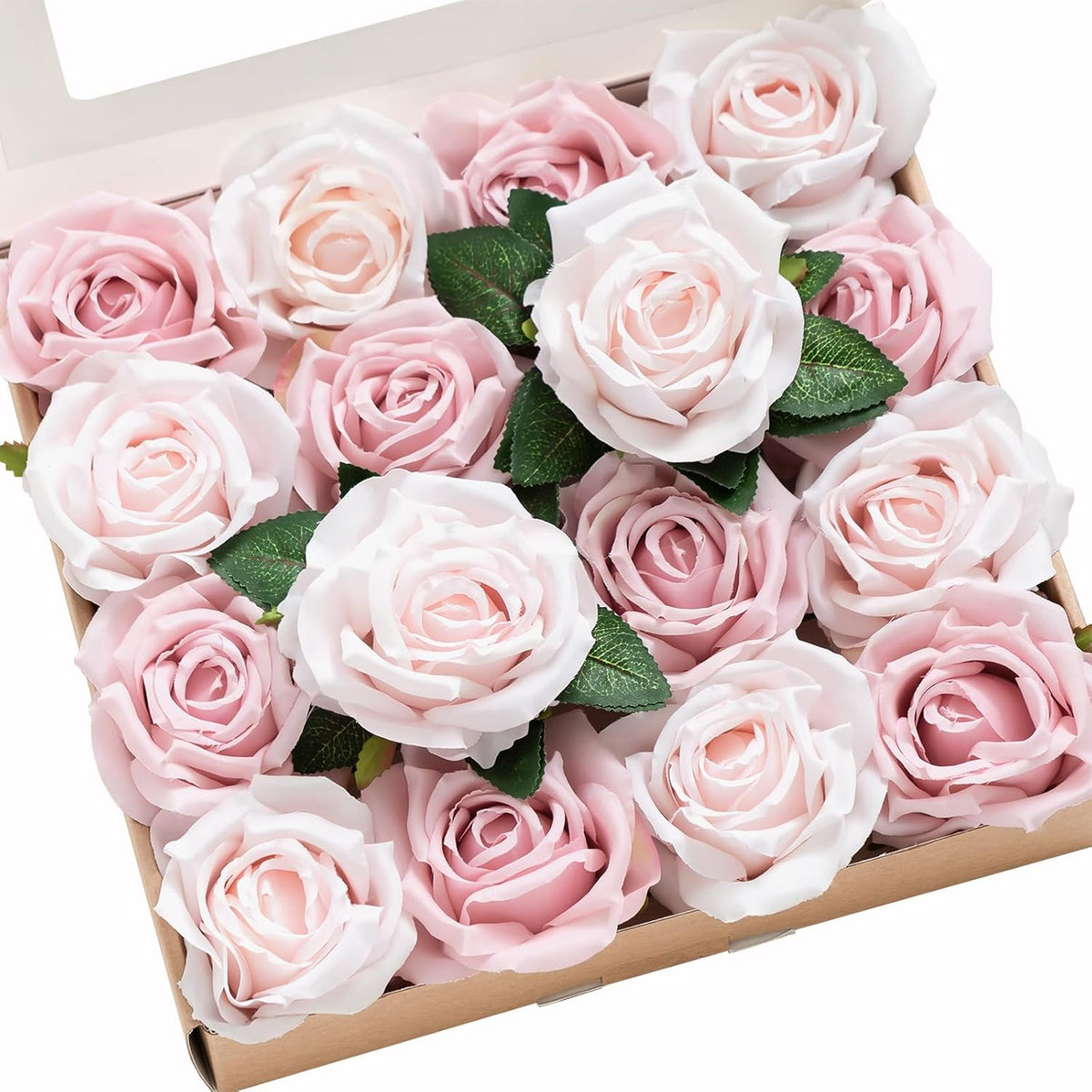 Artificial Flowers 16Pcs Blush Pink Silk Roses With Stems Real Look, 3.5" Fake Ombre Slate Pink Vendela Roses Bulk For Diy Wedding Bouquets Centerpieces Party Baby Shower Home Decoration