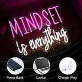 Mindset Is Everything Neon Sign Pink White USB Dimmable LED Wall Light for Office Decor