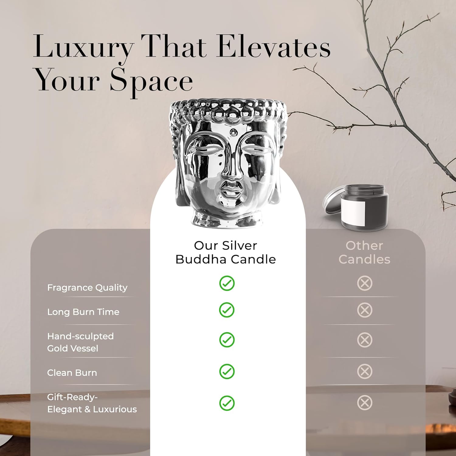Luxury Buddha Scented Candle – Large 40oz Jar with Soy Wax Blend & 3 Cotton Wicks – Long Burn Time 220-240 Hours – Fall Candles, Fall Scented Candles, Soy Candles for Home & Holiday Décor (Silver)