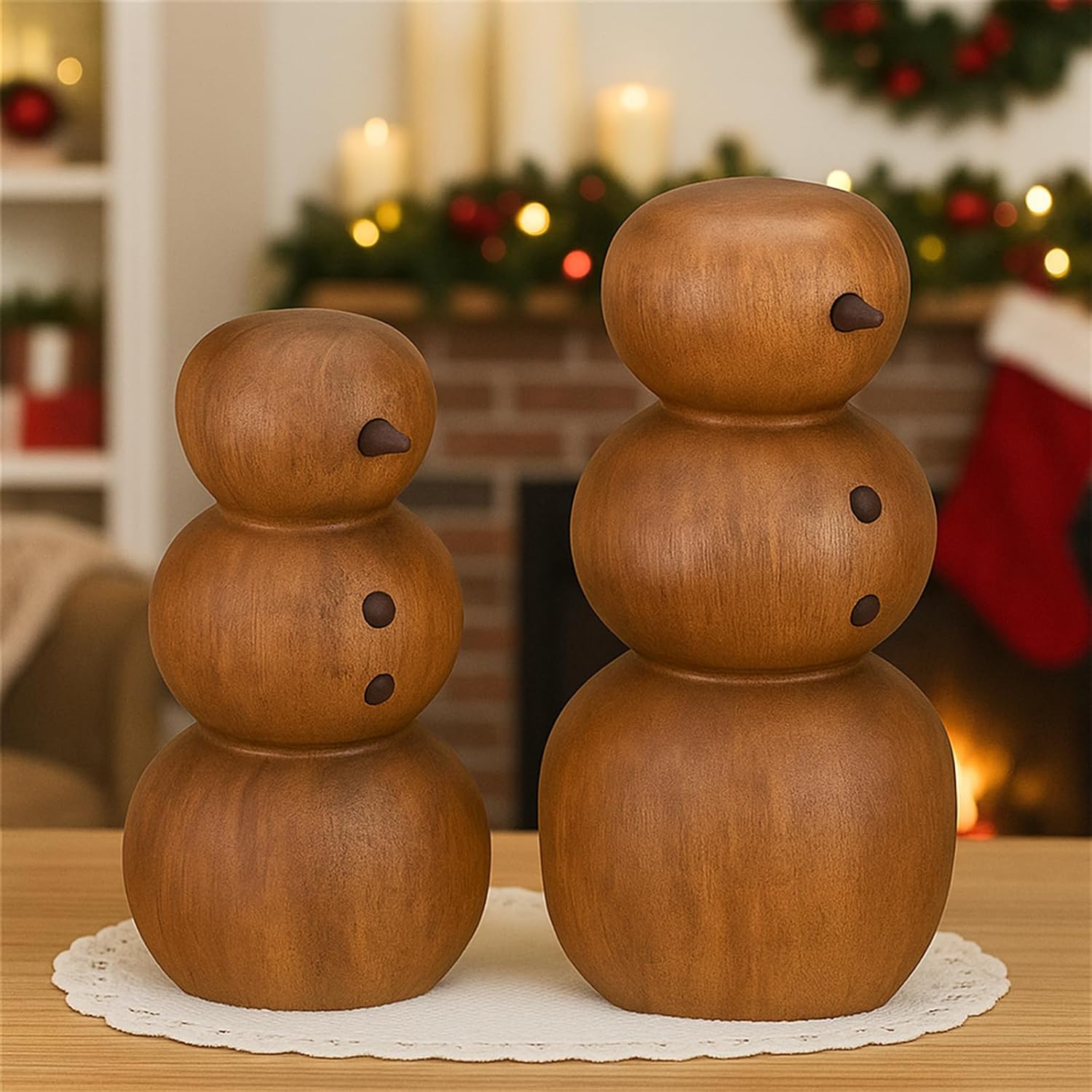 2 Pcs Snowman Christmas Decorations Wooden Christmas Table Decorations Cute Snowman Figurines Winter Tiered Tray Decor Xmas Wood Blocks For Party Office Home Shelf Indoor Decor Gifts
