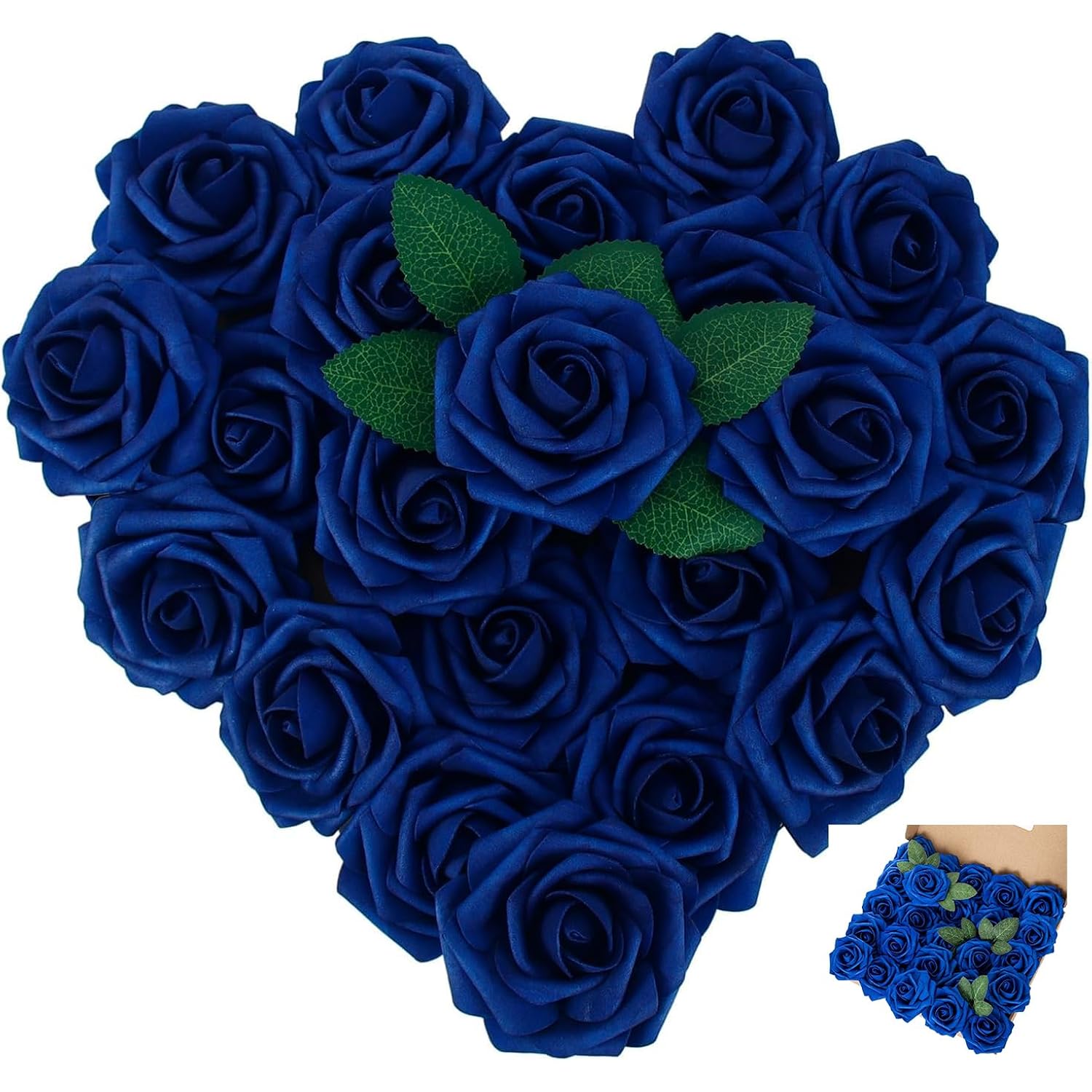 [25Pcs] Navy Blue Roses Artificial Flowers With Long Stem Real Touch Fake Foam Roses For Decoration Diy Wedding Bouquets Centerpieces Bridal Shower Flower Arrangements Home Decor