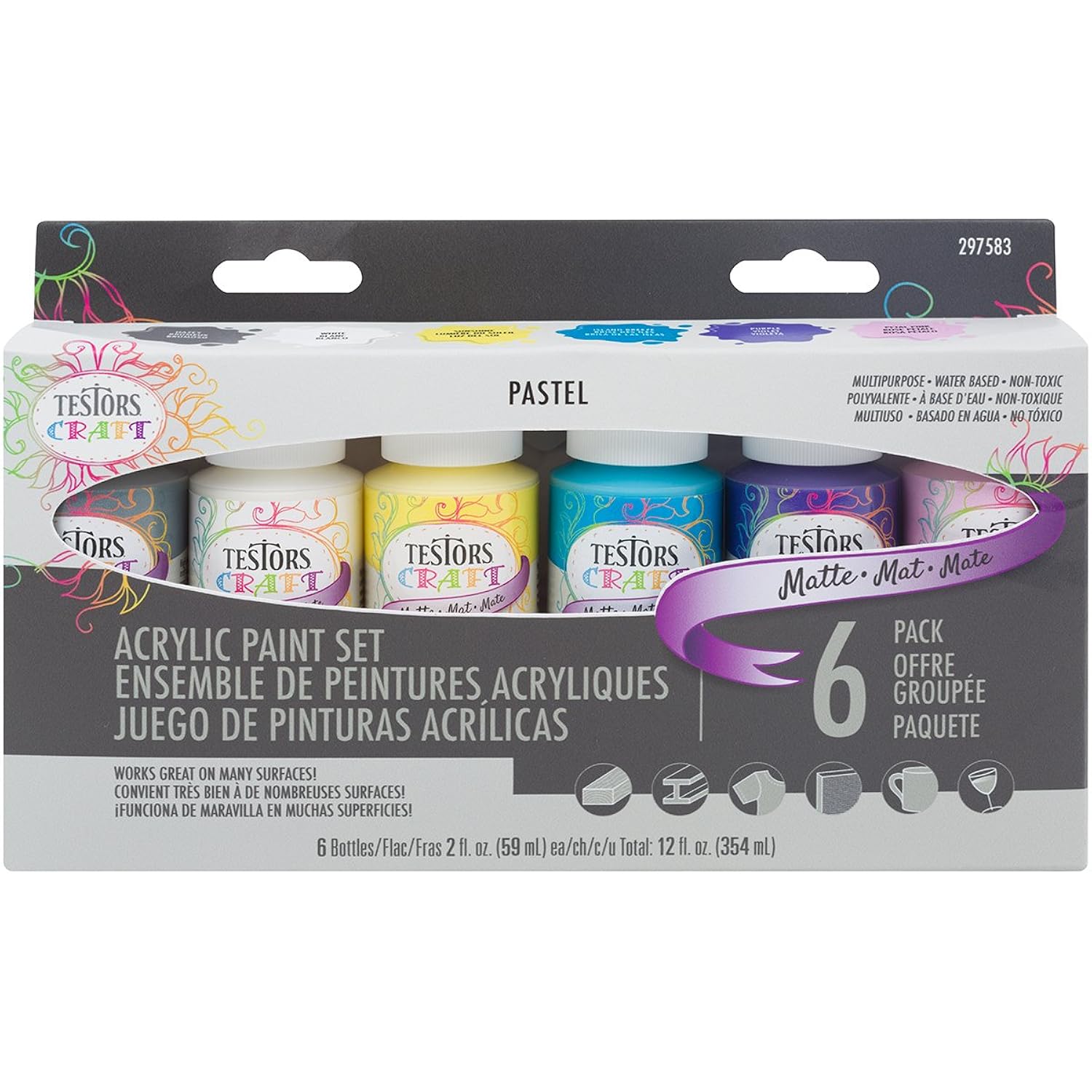 297583 Craft Acrylic Paint Set, Matte Pastel Colors, 6 Pack