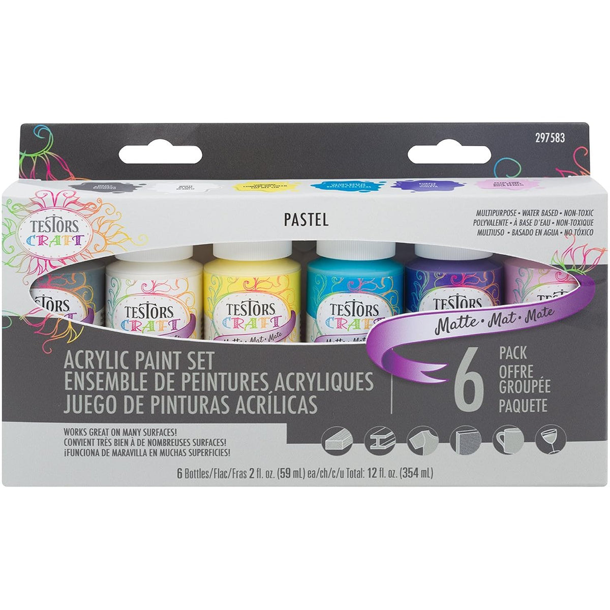297583 Craft Acrylic Paint Set, Matte Pastel Colors, 6 Pack