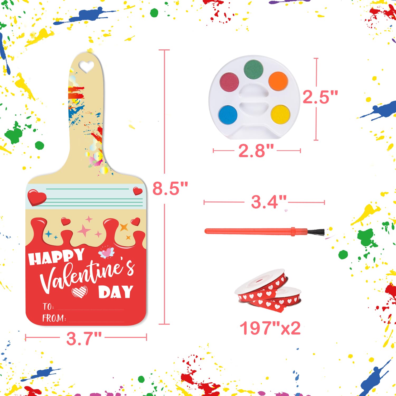 24 Pcs Valentines Day Gifts For Kids Class, Classroom Exchange Cards Mini Watercolor Paint Set, Preschool Art Party Favors, Watercolor Palette School Party Supplies