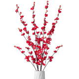 Artificial Faux Plants Flowers Indoor Spring Summer Decor, 4 Bundles Fake Silk Plum Blossom,Faux Silk Cherry Blossom Branches For Wedding Office Party Hotel Home Decor, Vase Not Included(Red).