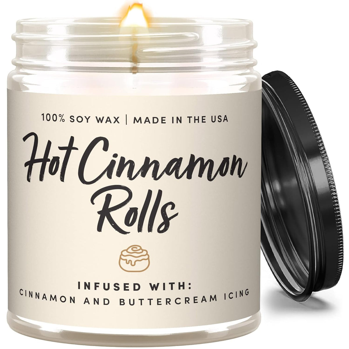 Cinnamon Rolls Fall Candles For Home Scented – Cinnamon And Buttercream Frosting – Perfect Home Décor Gifts For Autumn, Holiday, Christmas, Winter - 9Oz, Soy Wax, 50 Hour Burn