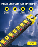 6FT Heavy Duty Metal Power Strip 8 Outlets Individual Switches 1200J Surge Protector