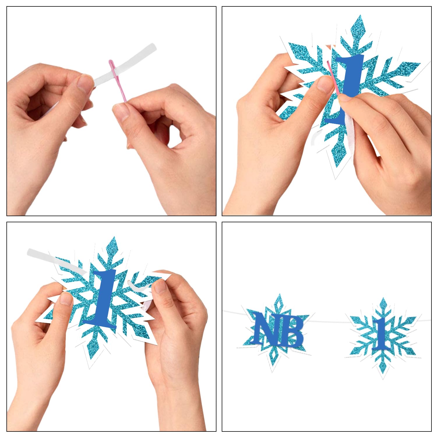 Snowflake 1St Birthday Photo Banner For Boy From Newborn To 12 Months, Winter Wonderland Monthly Milestones Bunting Garland For Christmas First Birthday Party Decoration (Blue)