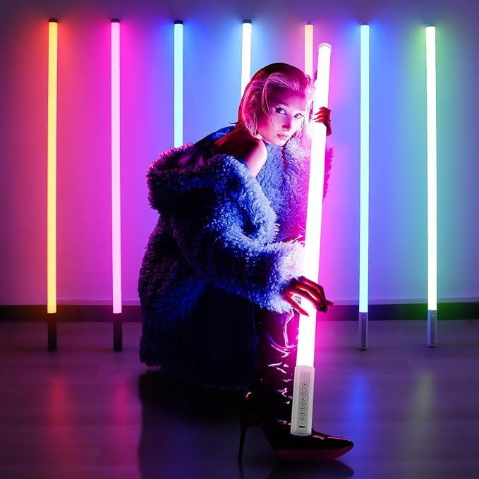 6 Pack 4FT RGB Tube Lights with Stands Case 5000mAh Battery Powered Neon Light Bars