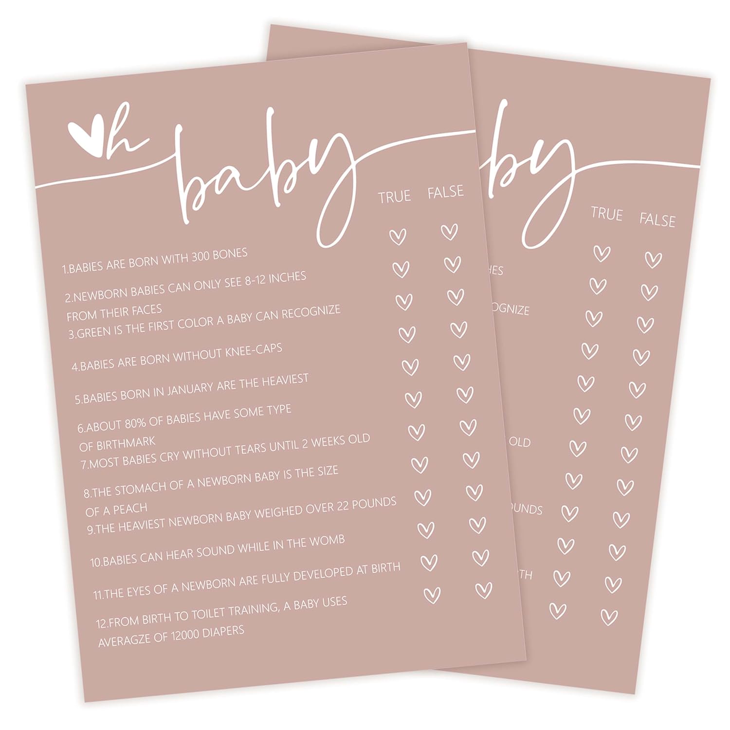Baby Shower Games, Pink Oh Baby True Or False Game Cards + 1 Answer Card, 30 Sets Gender Reveal Party Decorations Supplies - F04