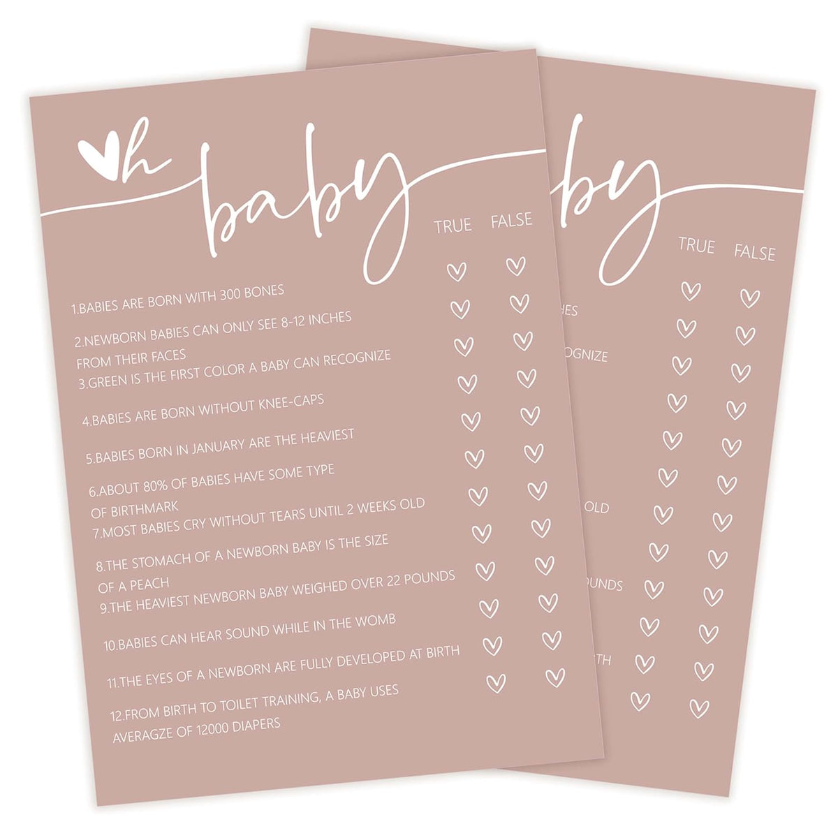 Baby Shower Games, Pink Oh Baby True Or False Game Cards + 1 Answer Card, 30 Sets Gender Reveal Party Decorations Supplies - F04