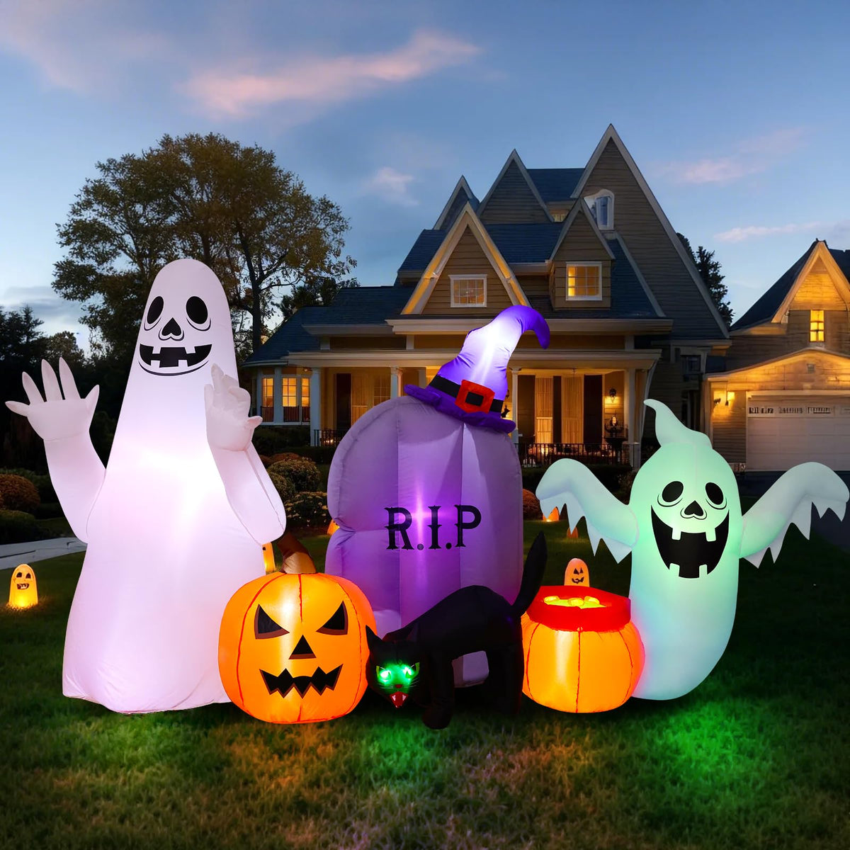 8FT Halloween Inflatable Ghost Cat Pumpkin