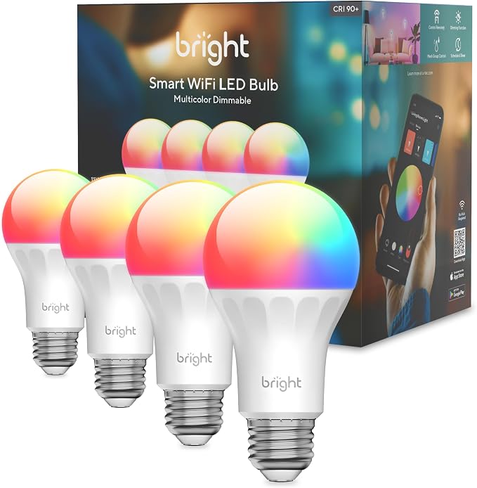 A19 Smart Light Bulbs 4 Pack 1100LM RGB WiFi Mesh Bluetooth Color Changing Alexa Google Compatible 90+ CRI
