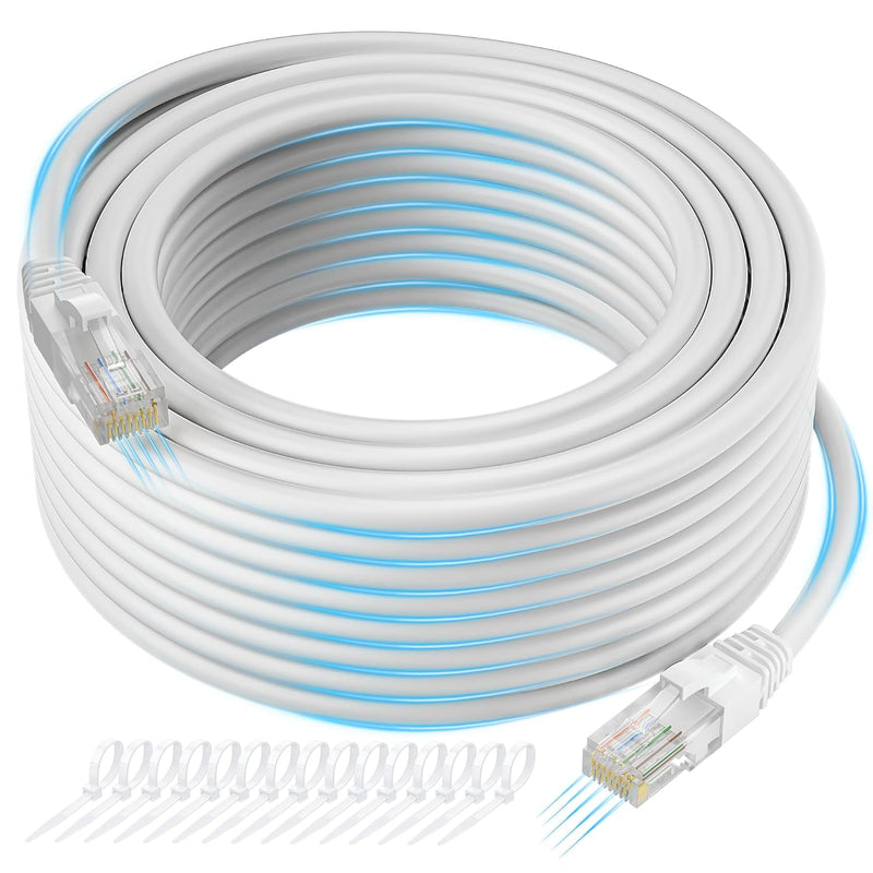 Cat 6 Ethernet Cable 50 Ft, Long High Speed Cat6 Internet Cable, White Snagles