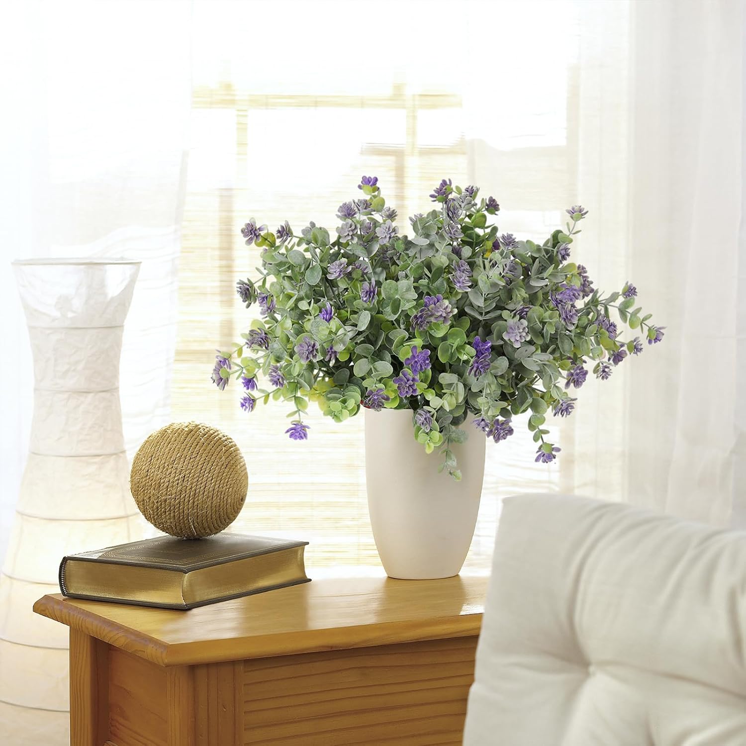 8 Bundles Artificial Eucalyptus Plants Flowers Greenery Fake Boxwood Bushes Faux Shrubs Plants For Spring Wedding Window Box Indoor Outdoor Valentines Day Decor(Dusty Green+Dusty Purple)