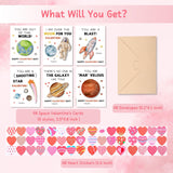 Valentines Day Cards For Kids School - 48 Packs Space Valentine Cards Classroom For Boys & Girls Exchange - Class Valentine'S Card Bulks With Envelopes & Heart Stickers