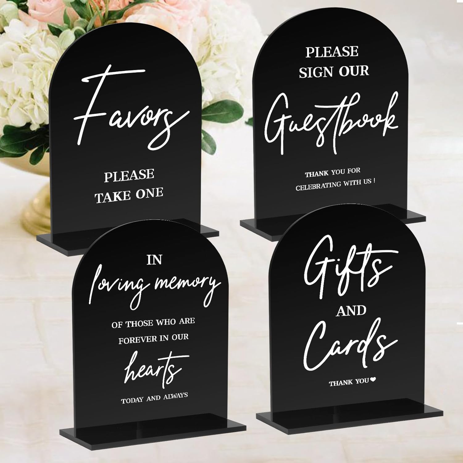 4 Pcs Acrylic Wedding Signs - 5X7 Inch Black Signage For Ceremony And Reception, Guest Book, Cards, Favors, In Loving Memory, Wedding Reception Decor