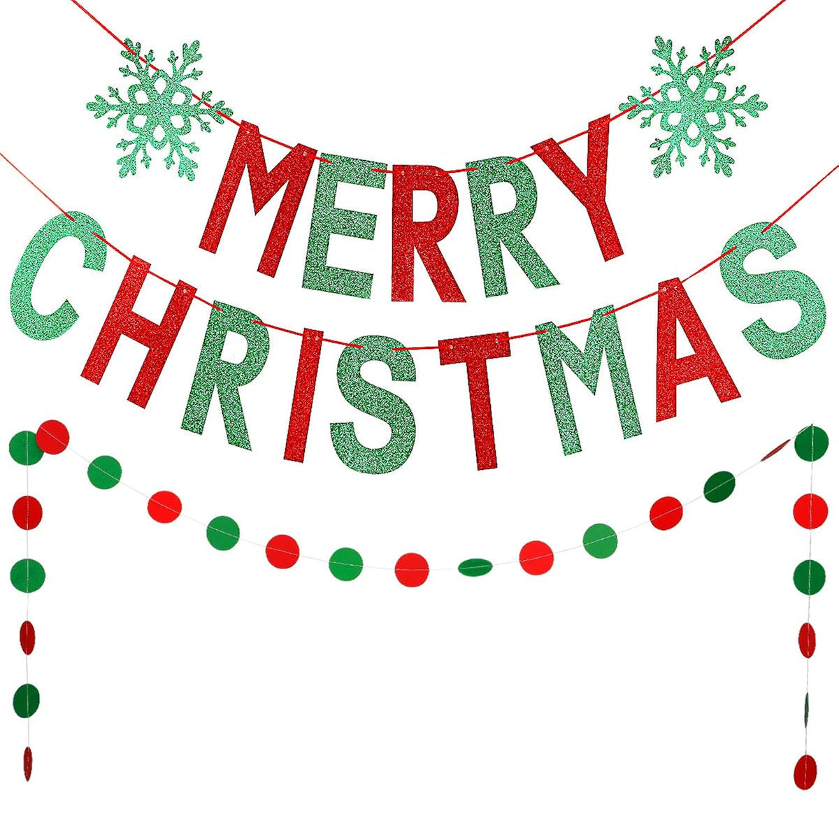 Red And Green Merry Christmas Banner Merry Christmas Garland Banner, Christmas Party Banner Merry Xmas Banner For Xmas Holiday Fireplace Mantle Home Decor