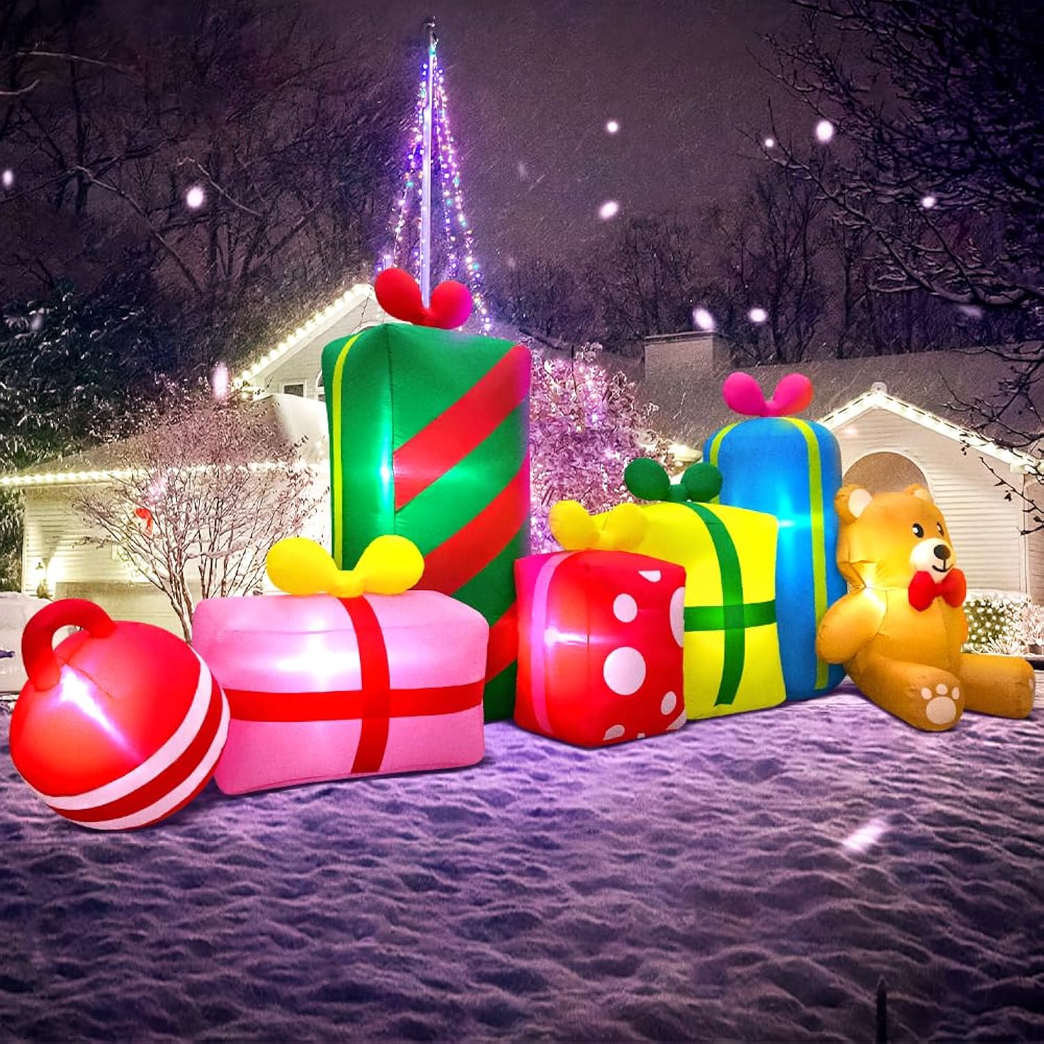 10Ft Giant Christmas Inflatables Outdoor Decorations Gift Boxes And Bear,Blow Up Yard Decorations With Led Light For Xma
