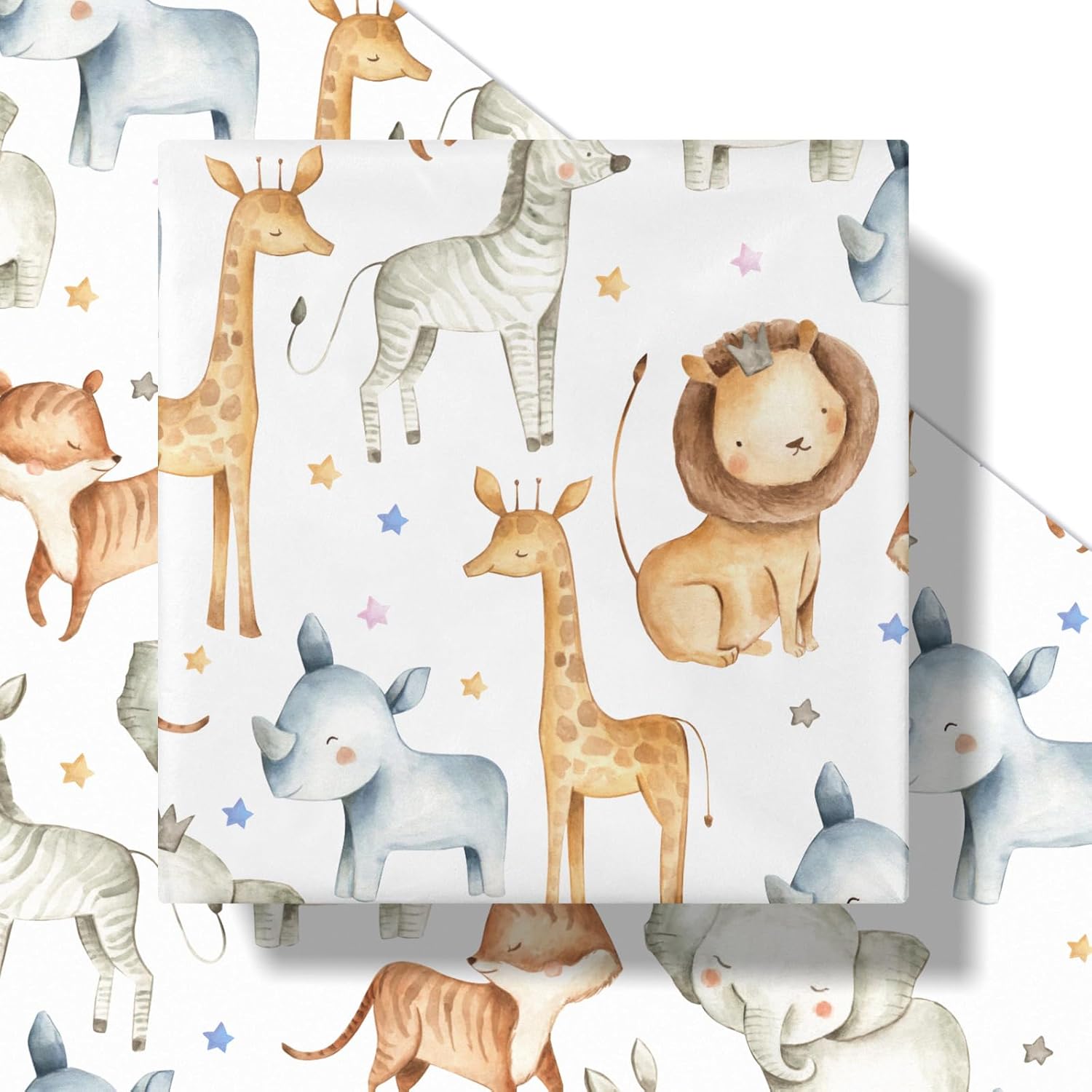 Jungle Animal Wrapping Paper Roll For Boy Girl, Mini Roll, Cute Safari Design With Elephant Giraffe Zebra Lion Gift Wrap For Kids' Birthday, Baby Shower, Nursery Celebrations, 17 In X 16.4 Ft