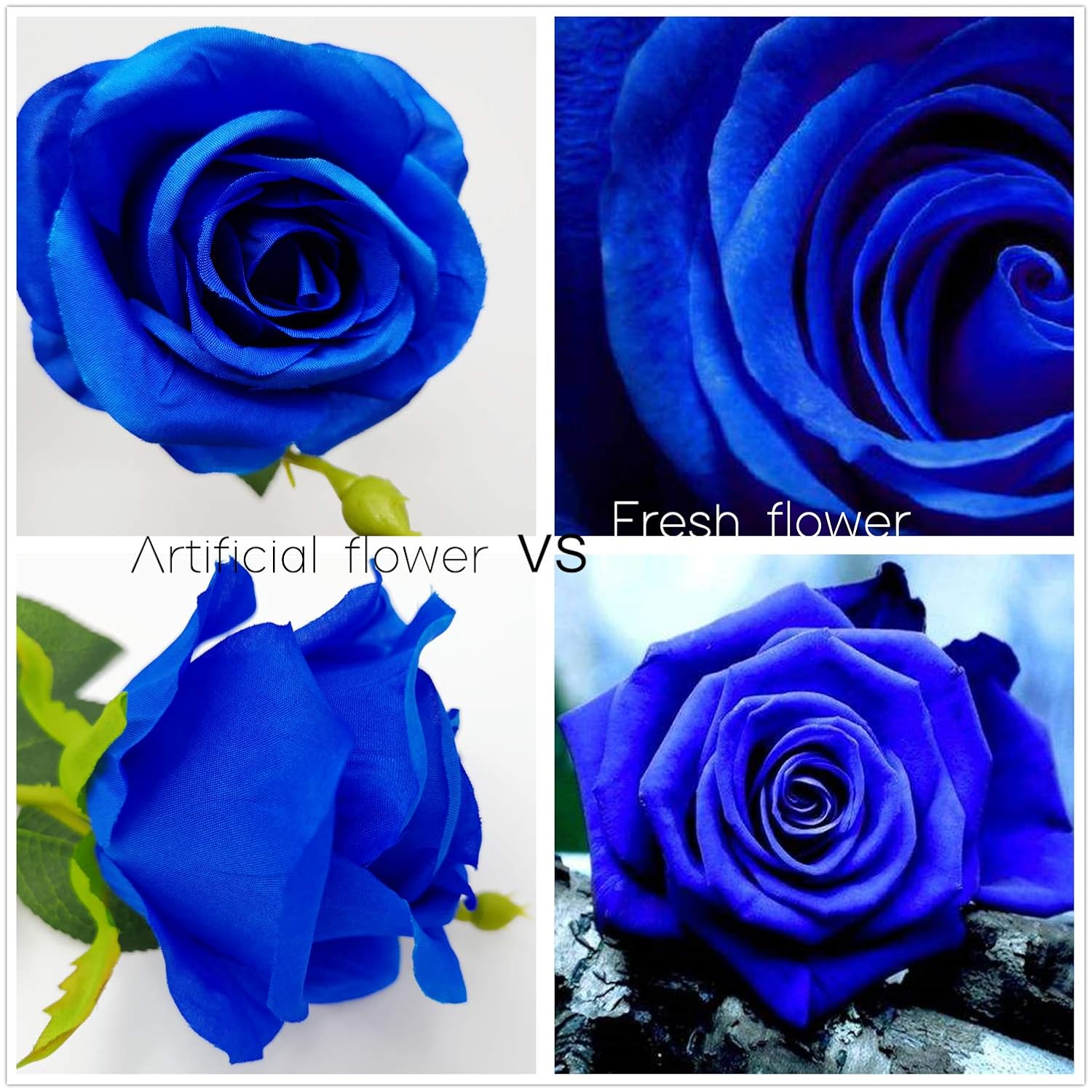 10Pcs Artificial Silk Flowers Fake Rose Flower Long Stems Bouquet For Arrangement Wedding Centerpiece Party Home Kitchen Decor (Royal Blue)