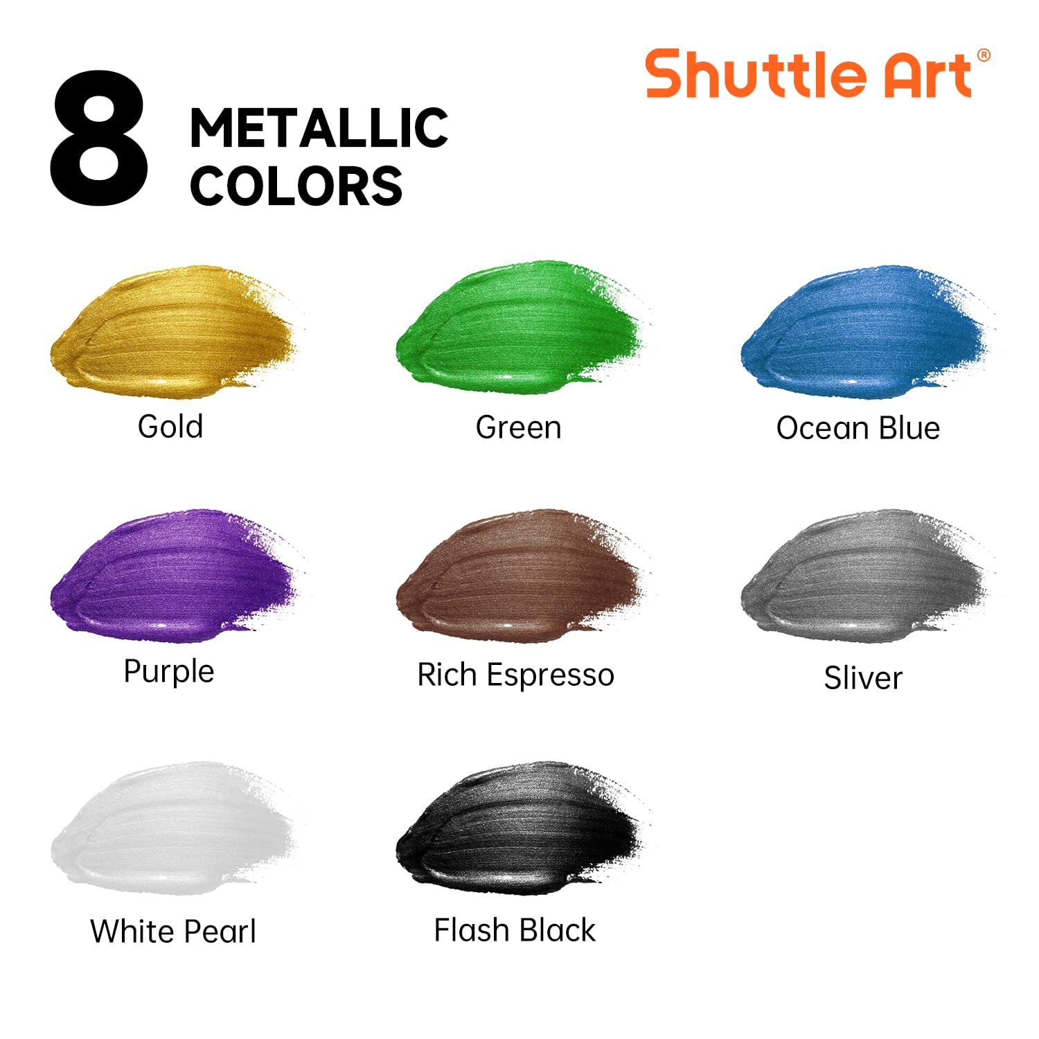 8 Colors Metallic Acrylic Paint, 250Ml/8.45Oz Bottles Acrylic Paint Set, Rich Metallic Shade, Bulk Painting Supplies For Artists, Beginners And Kids Painting On Rocks Crafts Canvas Wood