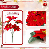 Poinsettia Artificial Christmas Flowers 6Pcs,5 Heads Red 13.7”Fake Poinsettia Flower Bouquet For Home Office Christmas Holiday Indoor Decorations