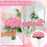90 Pcs Pink Velvet Rose Artificial Flowers With Long Stems, Fake Silk Roses Real Touch Fake Roses Florals For Birthday Wedding Bouquet Party Arrangement Decorations