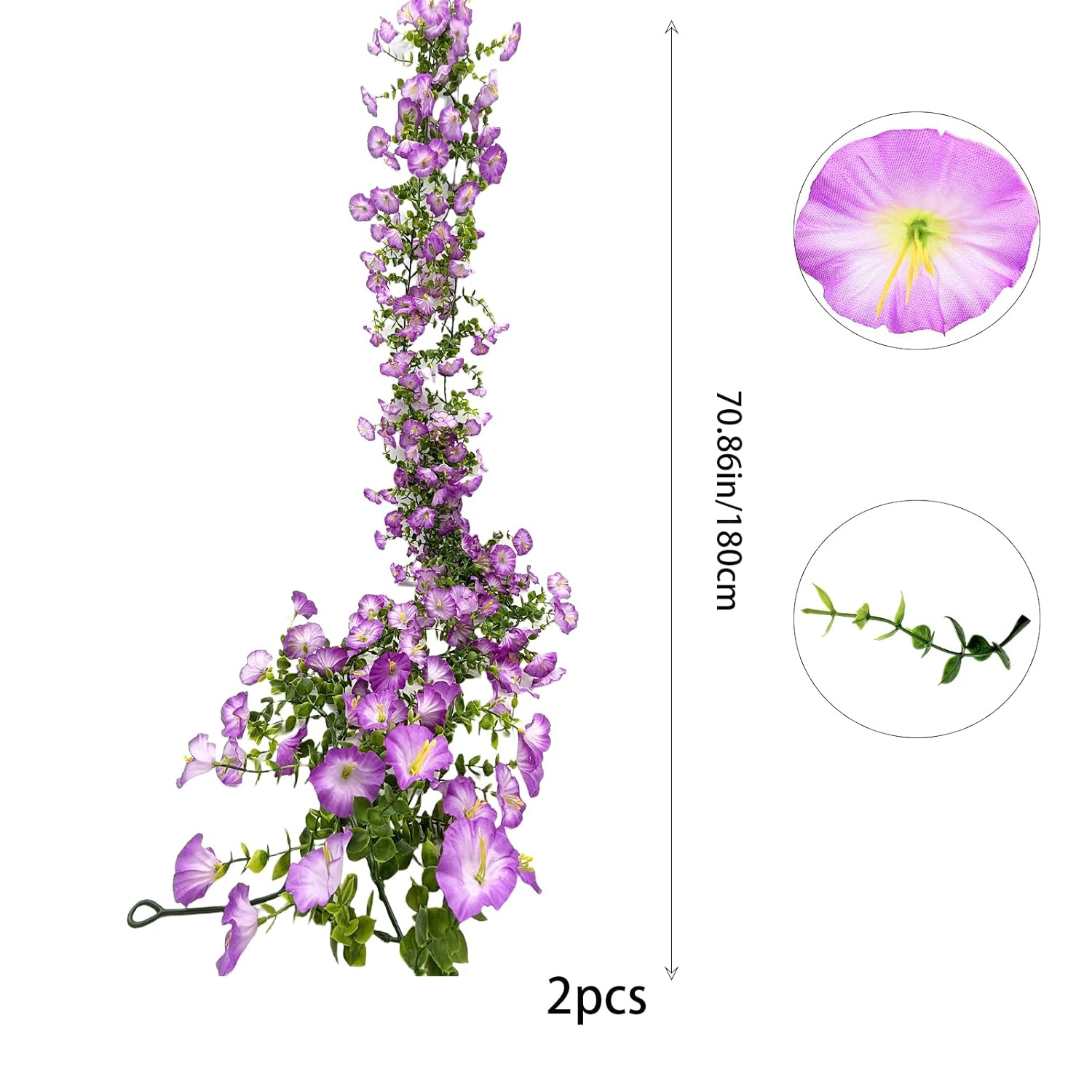 Artificial Flowers Garland 2Pcs Purple Artificial Silk Morning Glory Vine Artificial Flowers Hanging Eucalyptus Garland For Wall Fence Arch Uv Protected Indoor Outdoor Decor