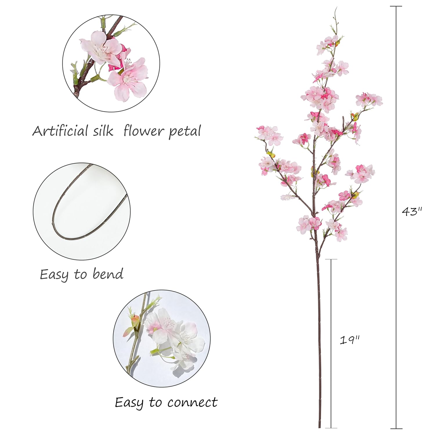 Artificial Cherry Blossom Flowers (4Pcs, Pink), Real Touch Silk Bouquet For Home, Wedding, Garden And Party Events Decoration, Diy Fake Floral Arrangements