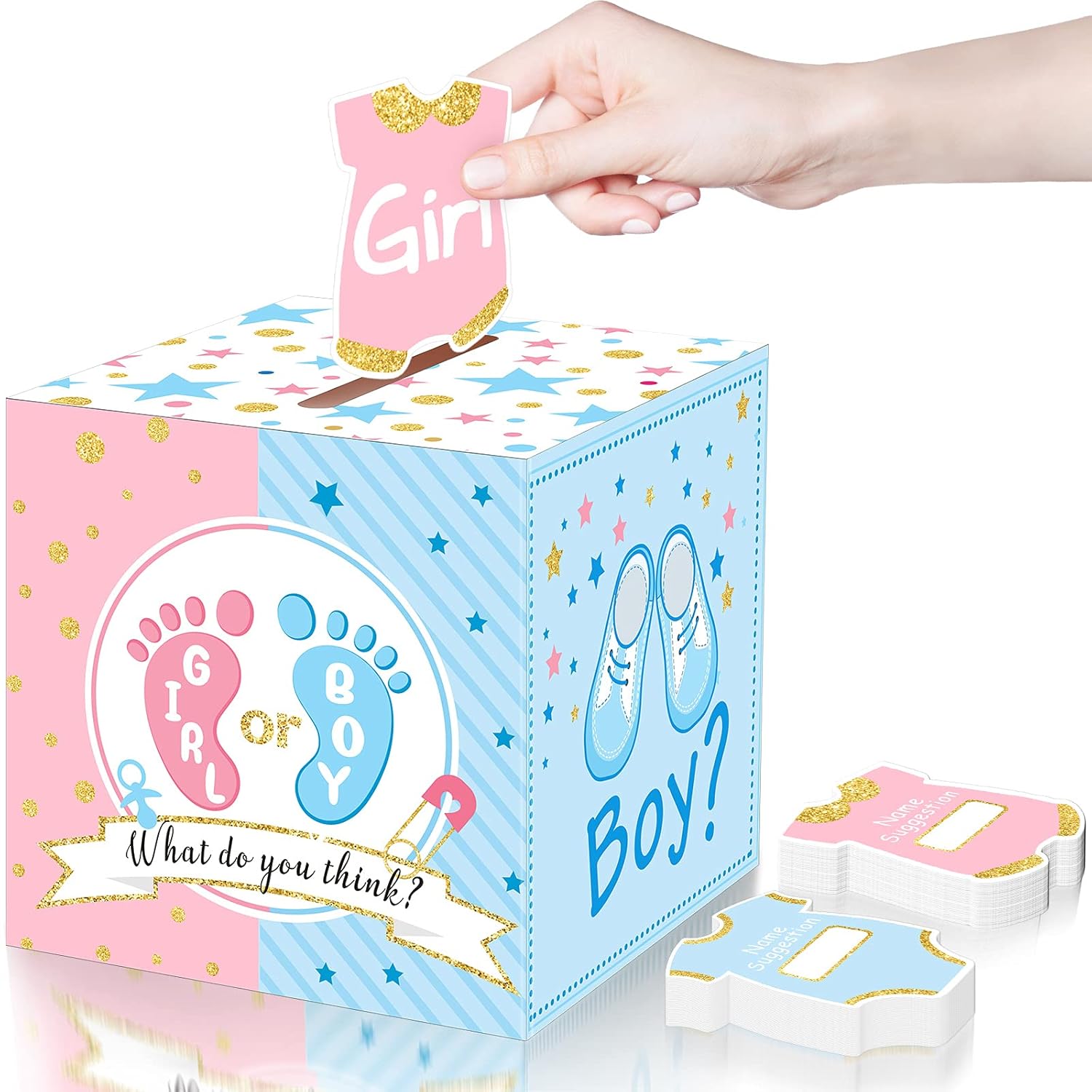 Baby Gender Reveal Voting Box With 50 Pieces Boy Or Girl Ballot Cards Baby Shower Decorations Party Invitations And Voting Games Gender Reveal Party Supplies(Pink, Blue)