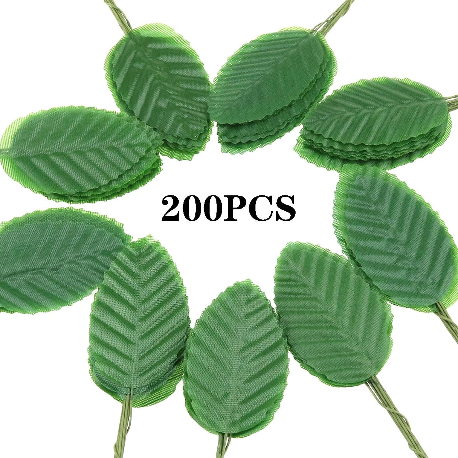 200 Pcs Artificial Silk Green Leaves Fake Faux Wired Single Leaves Diy Home Decorative Christmas Party Decoration Flowers Garland Wedding Decoration