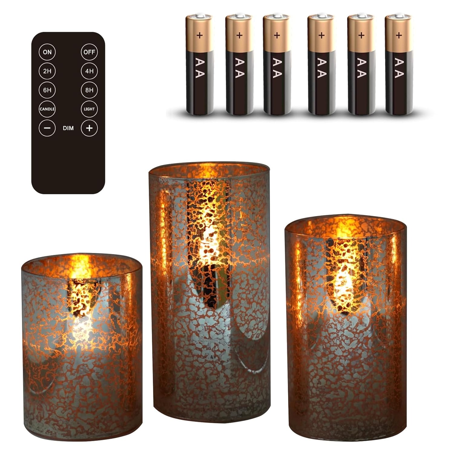 Flameless Silver Mercury Glass Led Pillar Candles With Remote And Timer, Batteries Included, Flickering Warm White Light, Set Of 3 For Christmas, Home Décor, Weddings, Parties, And Romantic Ambiance
