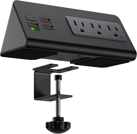 Desk Edge Clamp Mount Power Strip with USB C and AC Outlets 5 Foot Cord