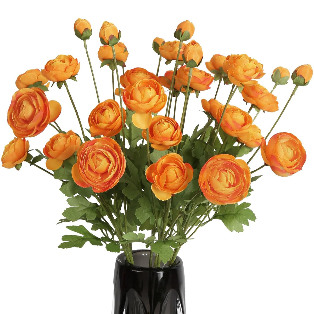 Artificial Ranunculus Flowers With Long Stem 8Pcs 32Heads, Orange Ranunculus Silk Flowers Persian Buttercup Fake Flowers For Floral Arrangement Wedding Table Centerpiece Home Decor (Orange)
