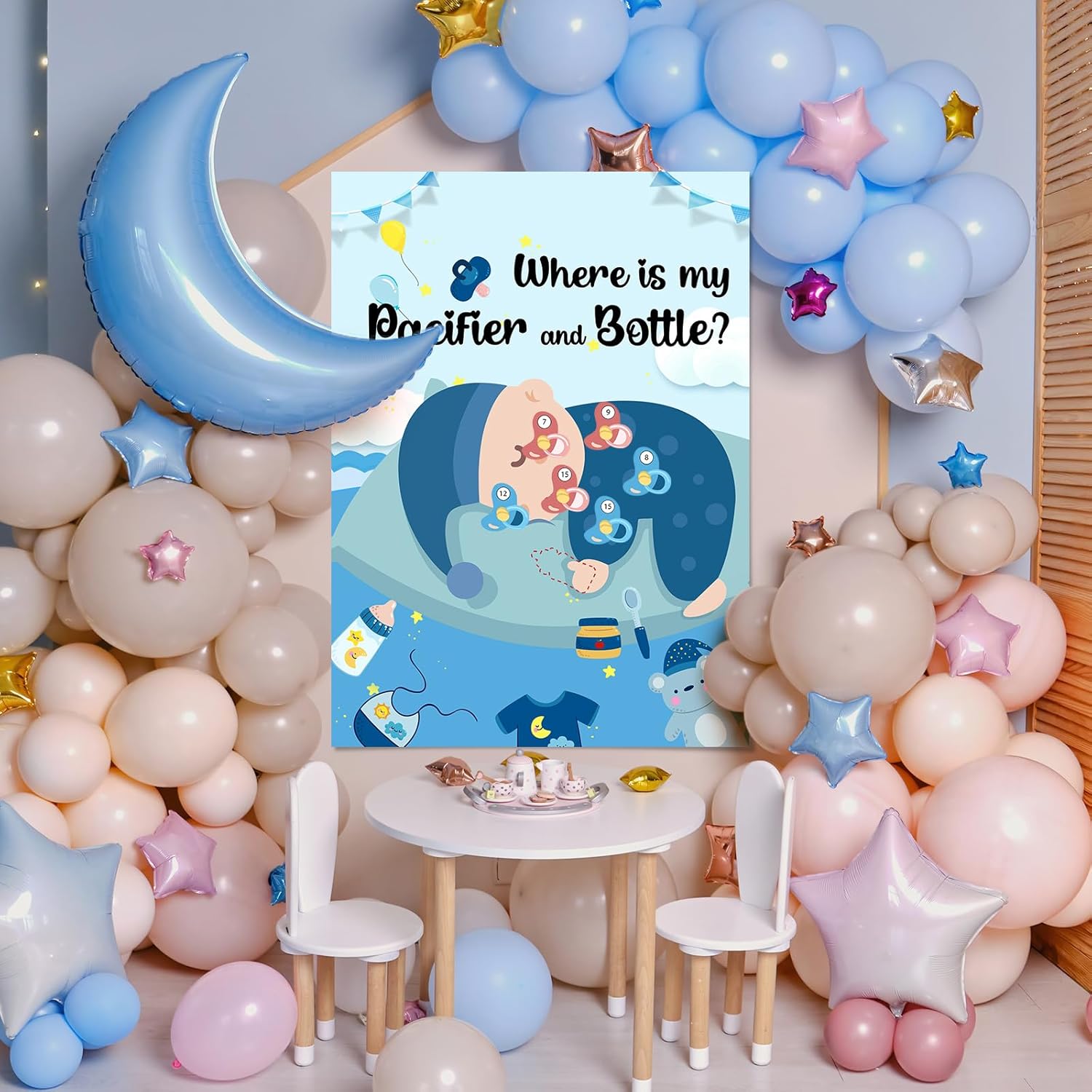 Pin The Pacifier On Baby Game Baby Shower Games Pin The Bottles With 45 Pcs Pacifier Bottle Sticker Blindfold Glue Point Birthday Party Favors Supplies
