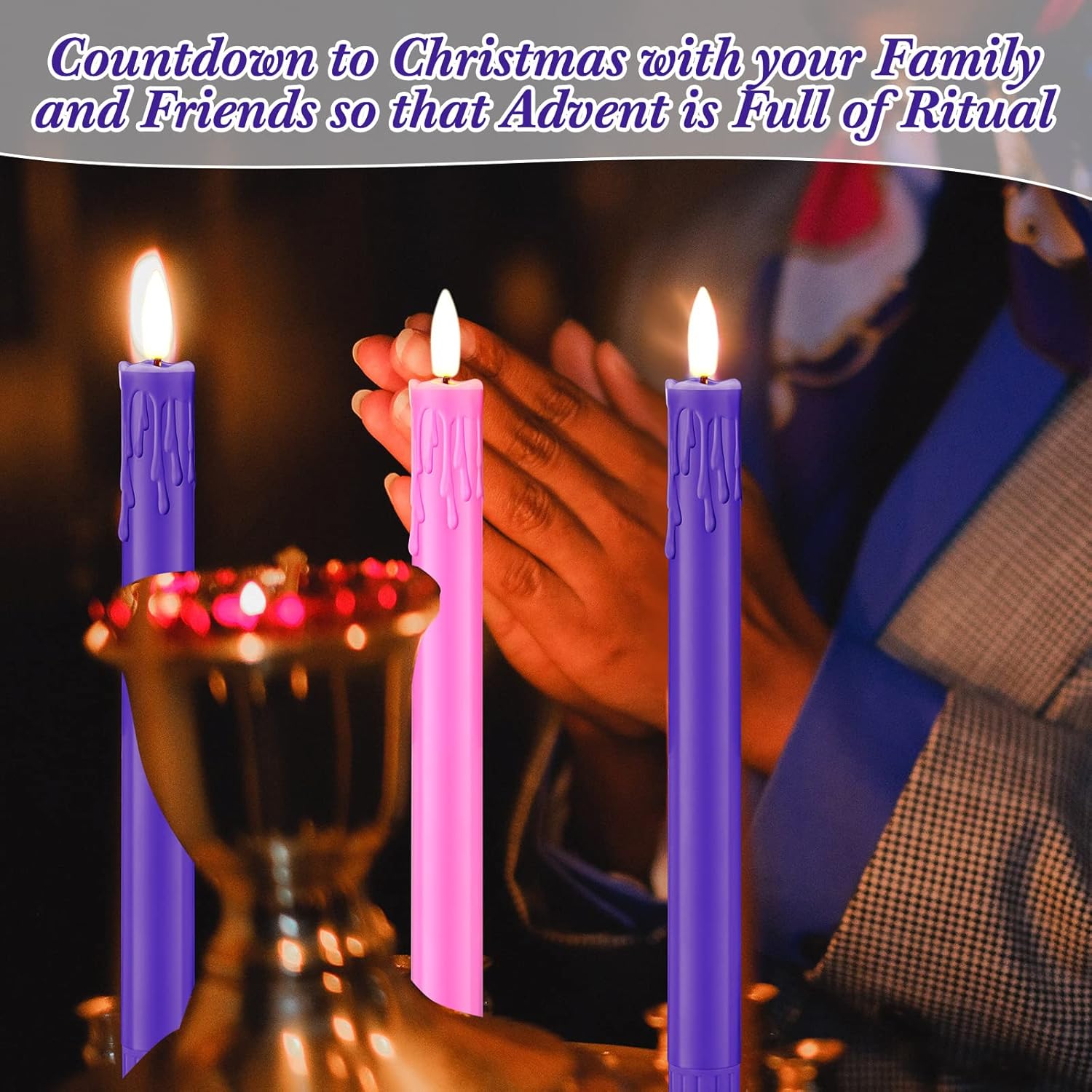 5 Piece Flameless Advent Candle Led Taper Candles For Christmas Advent Rituals Holidays, Church, Celebration, Home Decor(Drop Wax Style)