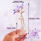 Crystal Tiger Lily Flowers With Crystal Vase Metal Stem Purple Lily Flower Collectible Gifts For Women, Glass Lilium Flower Artificial Floral Figurines For Home Wedding Party Decor