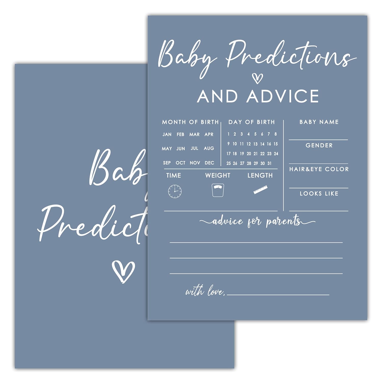 Baby Shower Games - Boy Predictions & Advice Cards - Minimalist Aesthetic Gender Reveal Games - Blue Decorations - 25 Cards