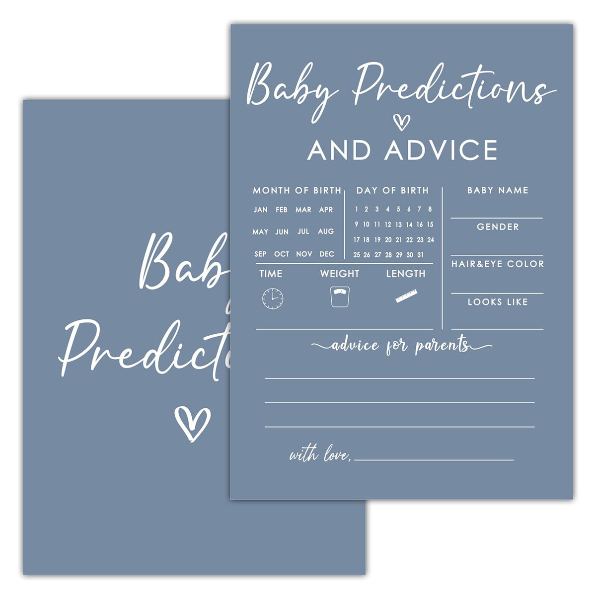 Baby Shower Games - Boy Predictions & Advice Cards - Minimalist Aesthetic Gender Reveal Games - Blue Decorations - 25 Cards