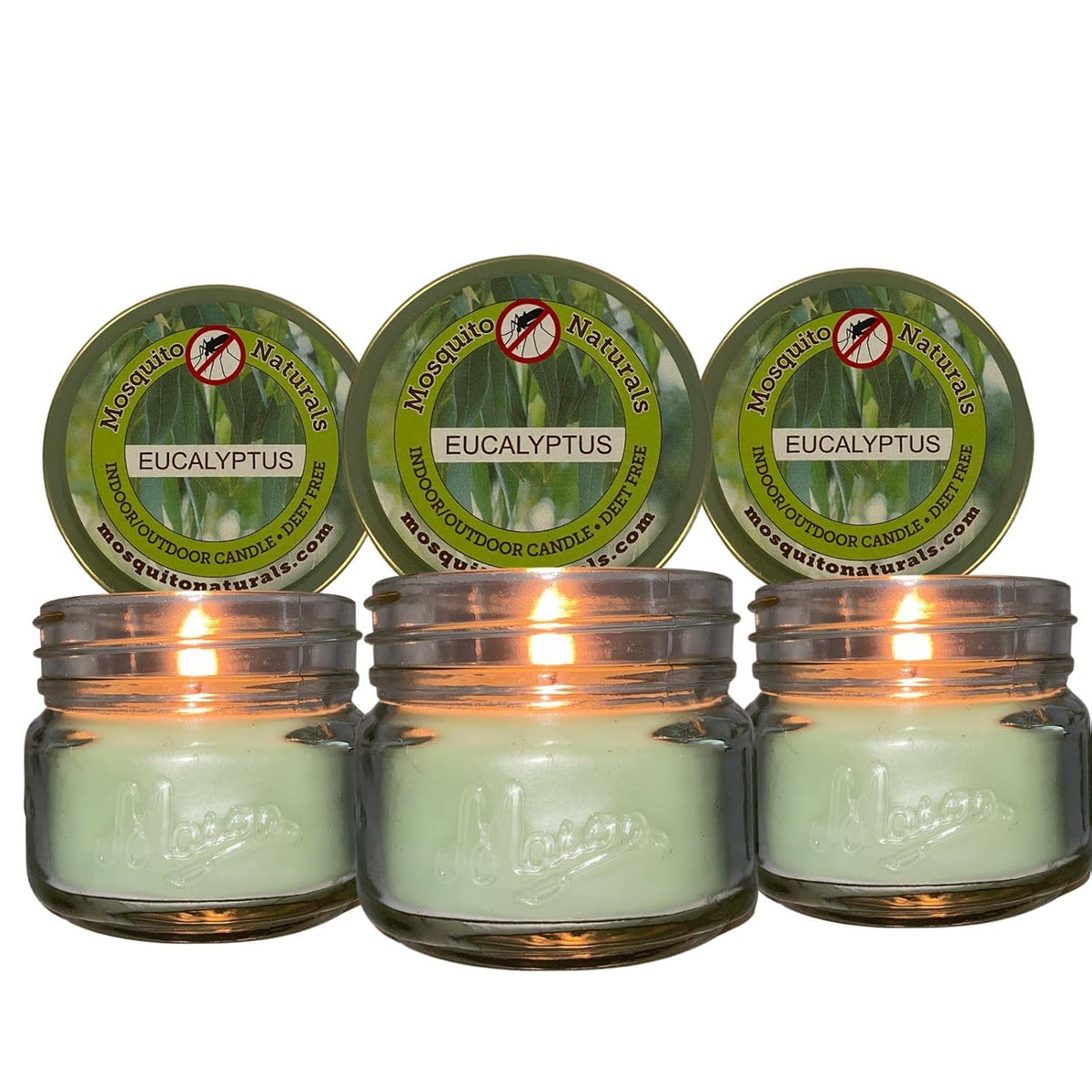 Eucalyptus Candles With Essential Oils - Made In Usa - (Set Of 3) For Patio, Deck, Outdoor Or Indoor Use – All Natural, Soy Base Candles, 3 Oz Jars With Lid