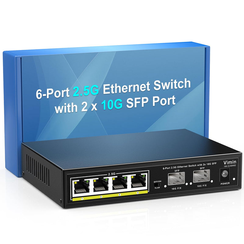 6 Port 2.5G Unmanaged Network Switch, 4X 2.5Gbase-T Ports, 2X 10G Sfp, 60Gbps