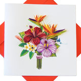 Unique Quilling Card - Tropical Hibiscus Bouquet Design | Handmade Greeting Card For Birthday, Anniversary, Christmas, Mother’S Day, Thank You, Friends & Loved Ones