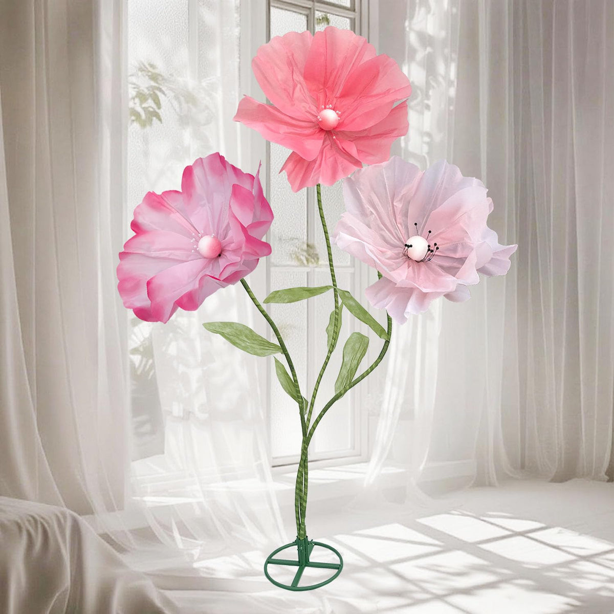 5.9 Ft Giant Flowers For Decoration, Large Paper Artificial Flowers, Standing Huge Handcrafted Flowers For Wedding, Hotel, Office, Photography Props, Art Gallery, Shop Window Display(Pink Series)
