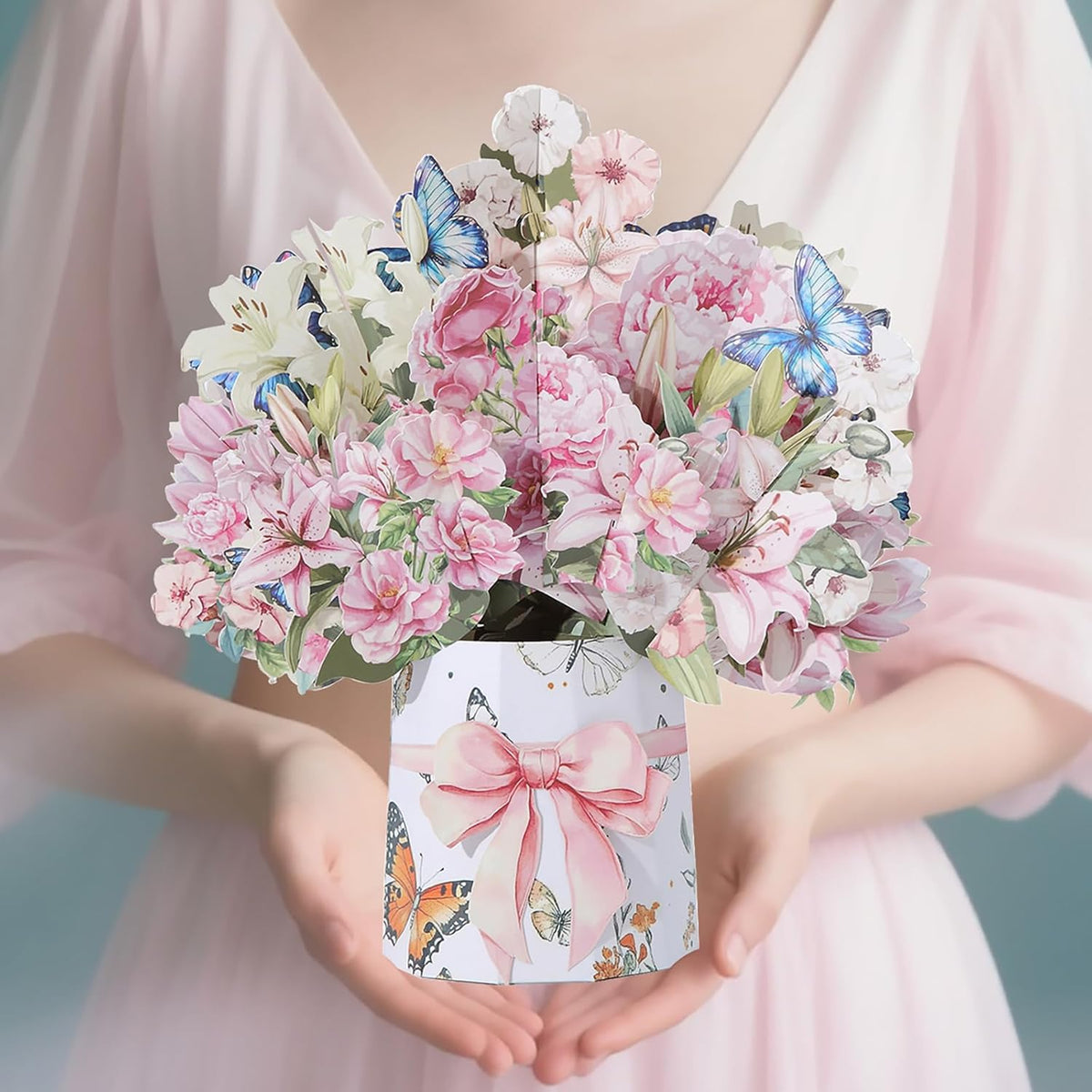 Greeting Card Pop Up, 11 Inch Life Sized Forever Flower Bouquet 3D Pop Up Birthday Gifts For Women Wife Mom Daughter Sister Aunt Grandmother, Anniversary Card, With Envelope