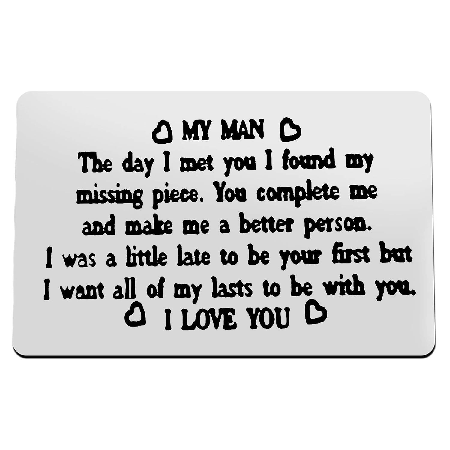 Metal Wallet Insert Card To My Man Anniversary Card For Him Men Valentine'S Day Jewelry I Love You Gifts For Hubby Boyfriend Birthday Gift For Boyfriend Fiance Husband Couple Gift Cards