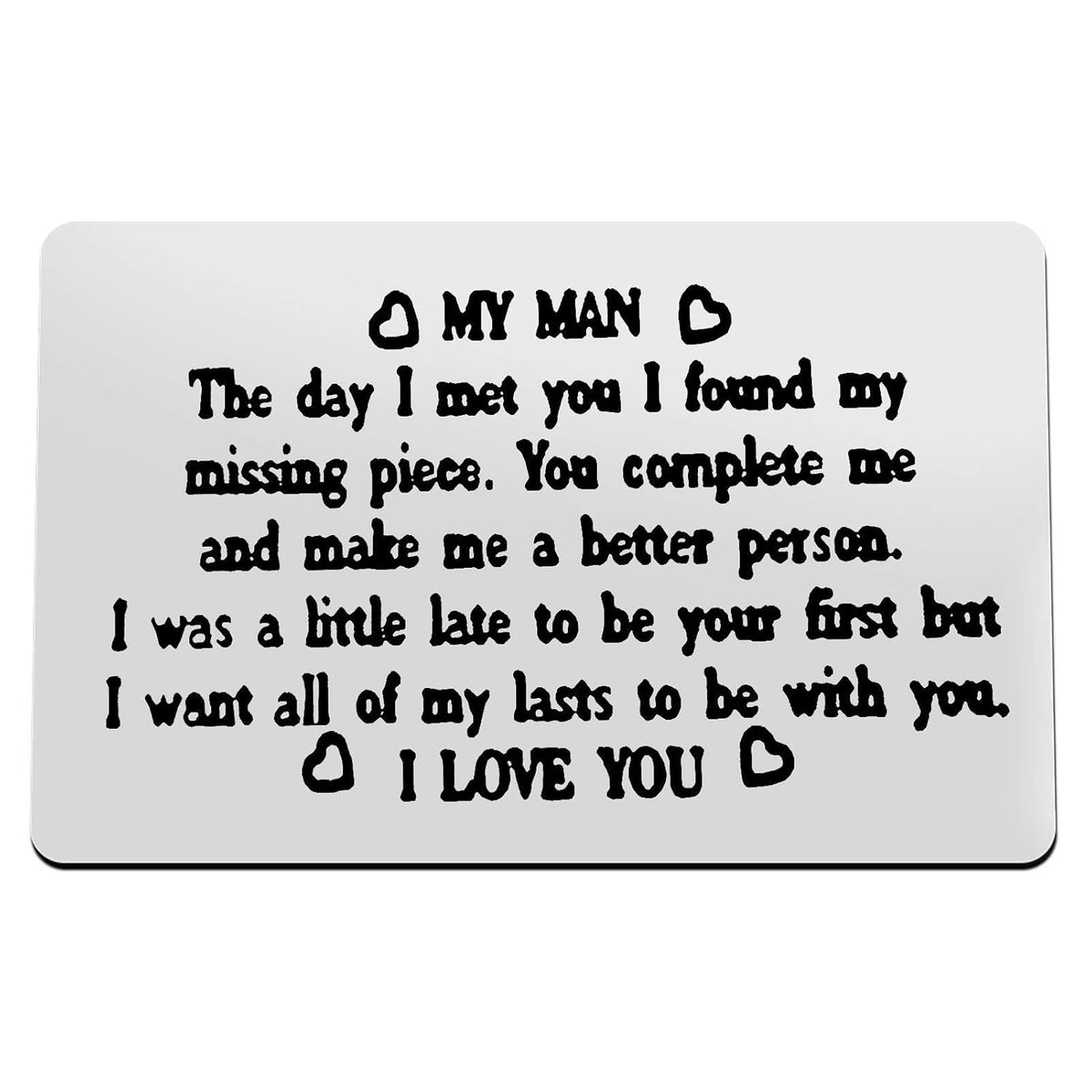 Metal Wallet Insert Card To My Man Anniversary Card For Him Men Valentine'S Day Jewelry I Love You Gifts For Hubby Boyfriend Birthday Gift For Boyfriend Fiance Husband Couple Gift Cards