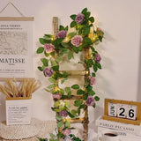 6Ft Artificial Flower String Lights Battery Operated Rose Floral Garland With 20 Led Fairy Lights,Silk Hanging Pink Rose Flower Vines For Wedding Party Garden Home Table Wall Decor (Purple)