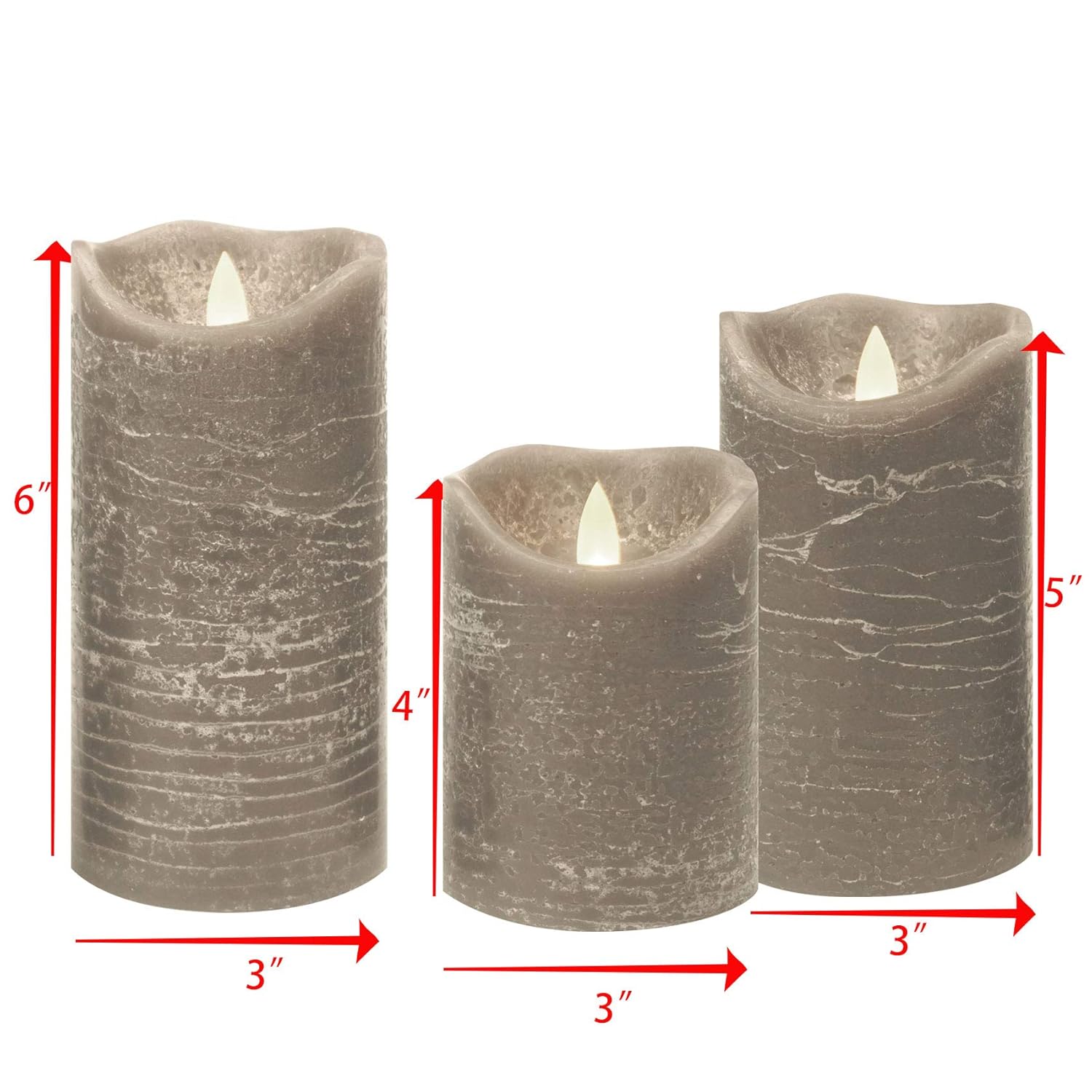 Real Wax Battery Operated Flameless Pillar Candles With Remote And Timer Realistic Flickering Electric Tall Led Lights For Wedding Dinner Party Christmas Centerpiece Fireplace Decor 3 Pack Gray